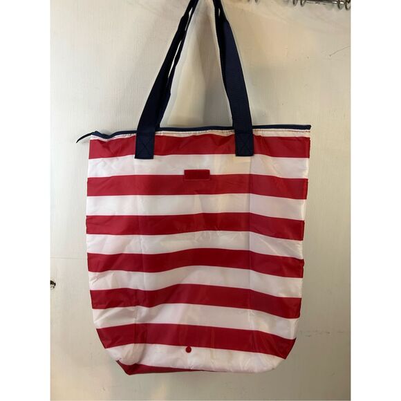 California Innovations insulated bag flag stripes foldable packable compact tote - Picture 5 of 8
